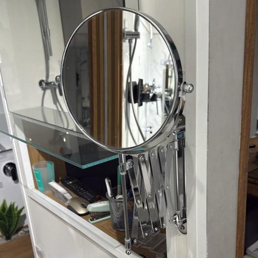 MIROIR GROSSISSANT DOUBLE FACE PRADEL DANA AUTO ZOME X5 MURAL ROND EXTENSIBLE 17 CM CHROME